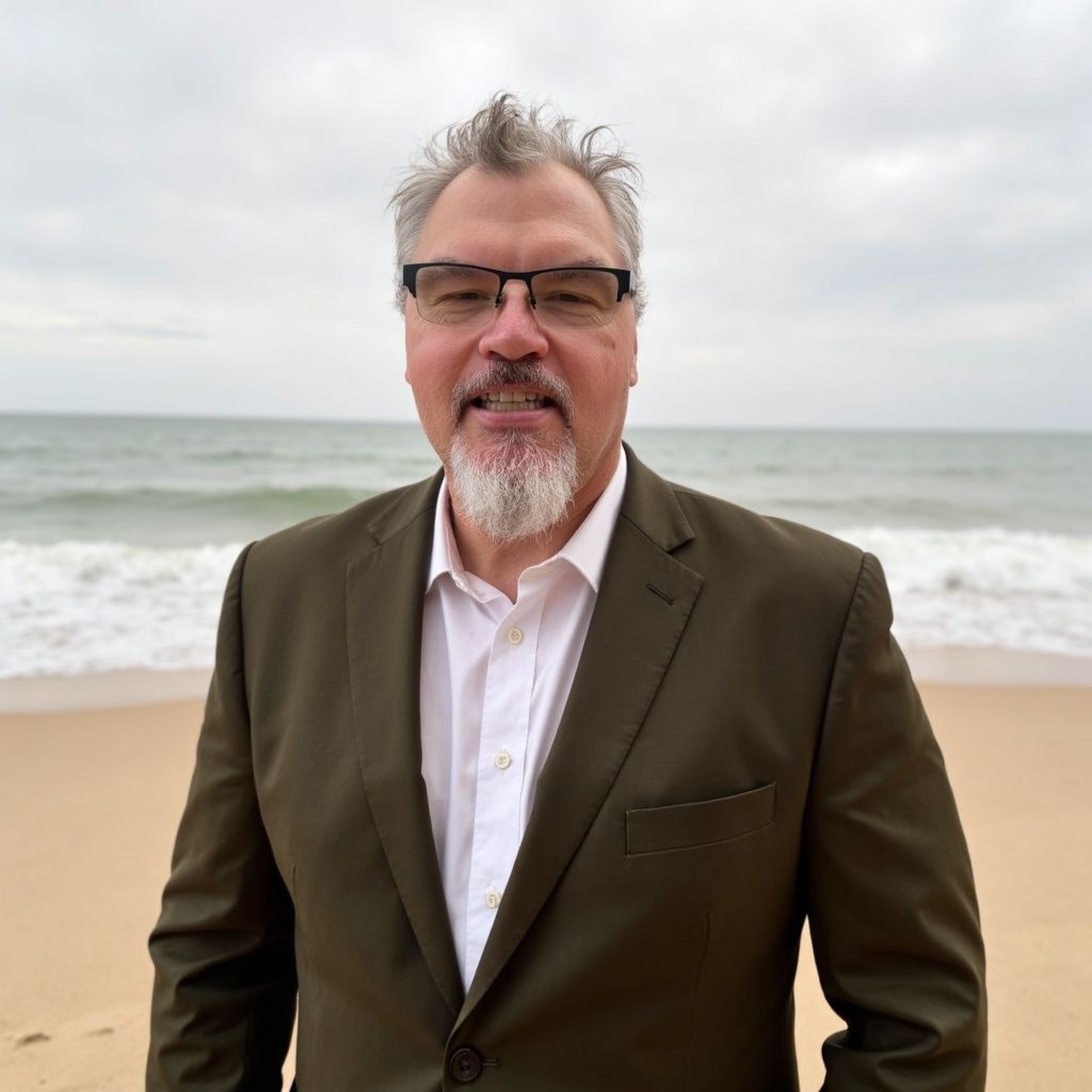 Ralph Cummings standing on a beach